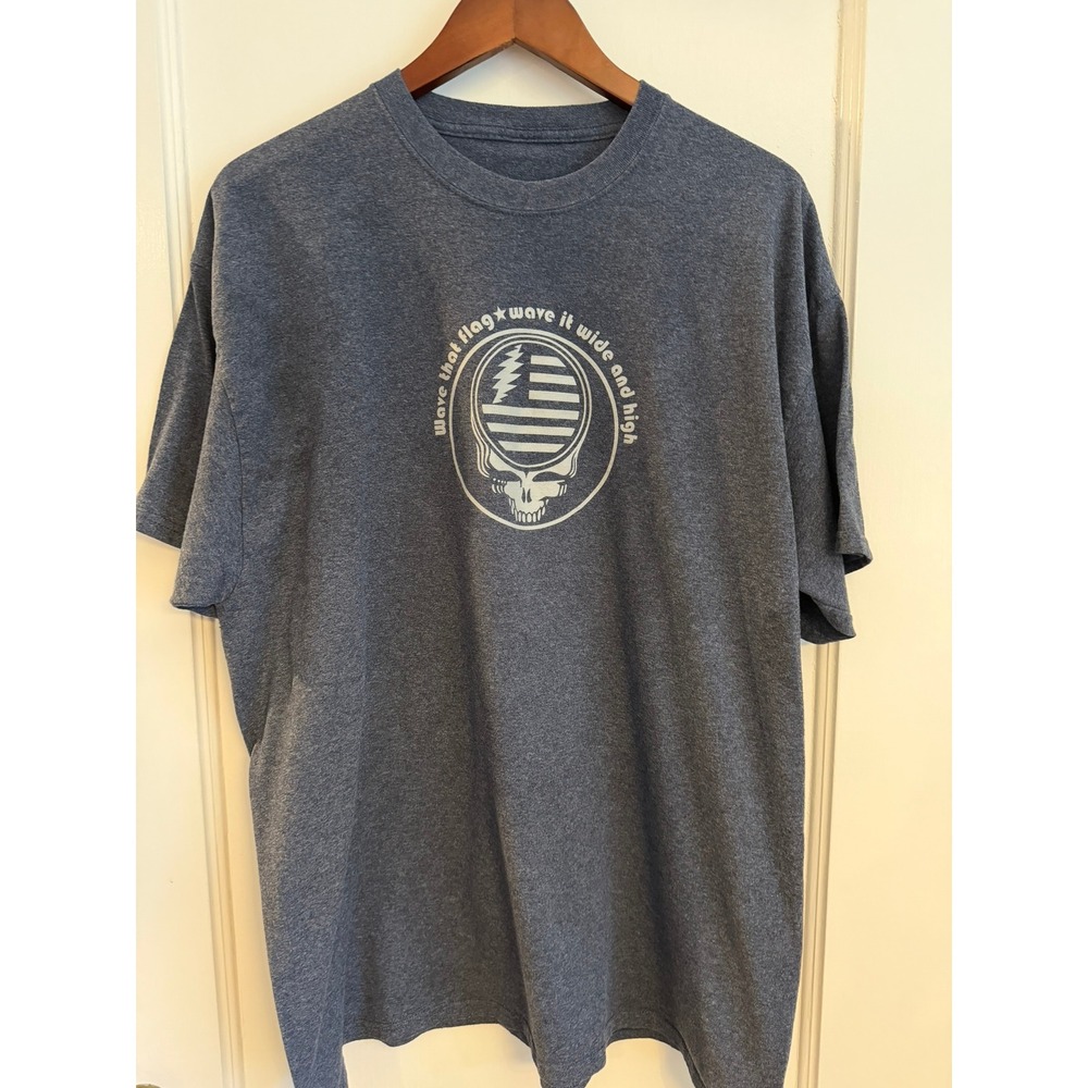 Grateful Dead T-Shirt Mens XL Steal Your Face Flag Wave That Flag Heather Navy